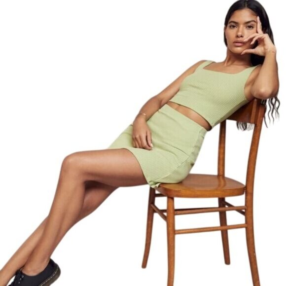 Reformation Julianna Green Ribbed Skirt Set - Picture 2 of 8